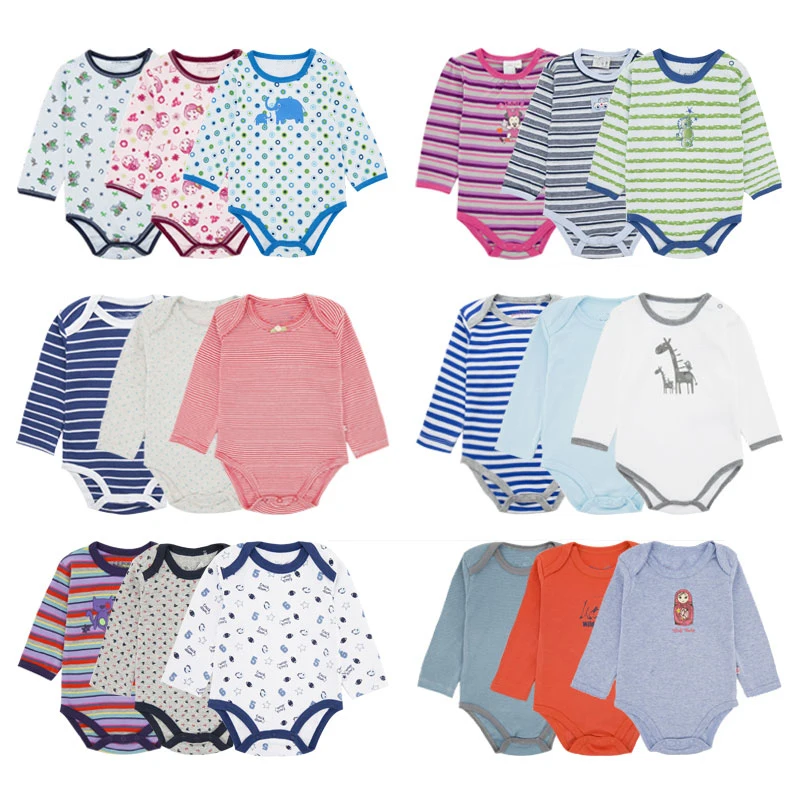 Бесплатный образец, высококачественное красочное боди с круглым вырезом и длинным рукавом для новорожденных, оптовая продажа