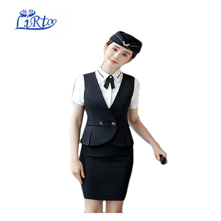 Комплект униформы с баской, костюм стюардессы с V-образным вырезом, жилет + юбка с высокой талией, комплект из 2 предметов, 1 л