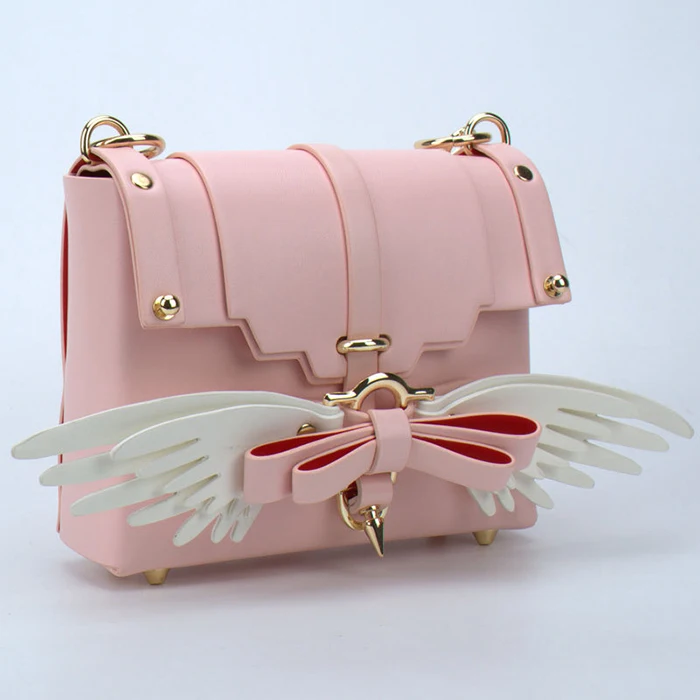 Luxury Angel Wing Pink Heart Handbag Tote Vegan Purse