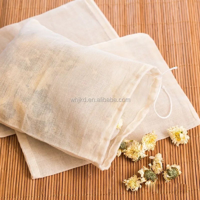 Pure Cotton Muslin Drawstring Reusable Bags for Packing Herbs and Tea