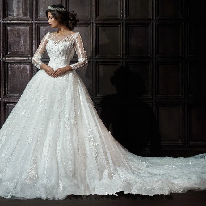 Luxury Lace Wedding Dresses Ball Gown 2021 Vestido De Novia With Appliques  Wedding Gowns Elegant Muslim Bridal Gowns