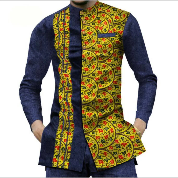 Мужская рубашка из чистого хлопка контрастных цветов с длинным рукавом