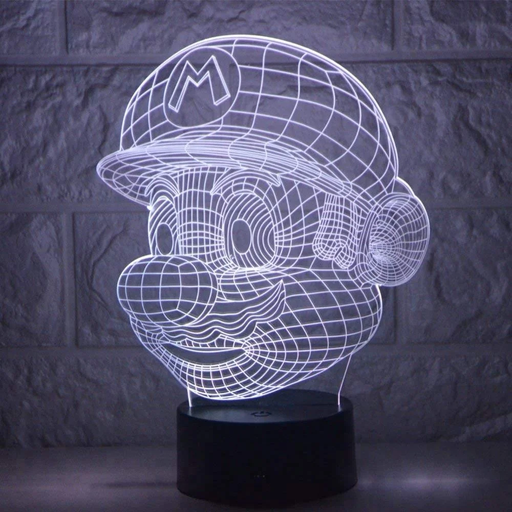 Super Mario 3D LED Illusion Night Light 7 Color Touch Table Desktop Bedroom Lamp 