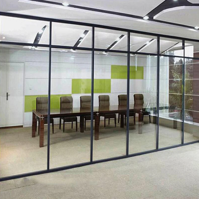 Sound Proof Office Wall Frosted Modular Aluminum Frame Glass Partition Door Double Glass Partition Wall for Office