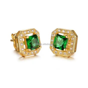 18K gold plated jewelry earrings hong kong with emerald cubic zircon
