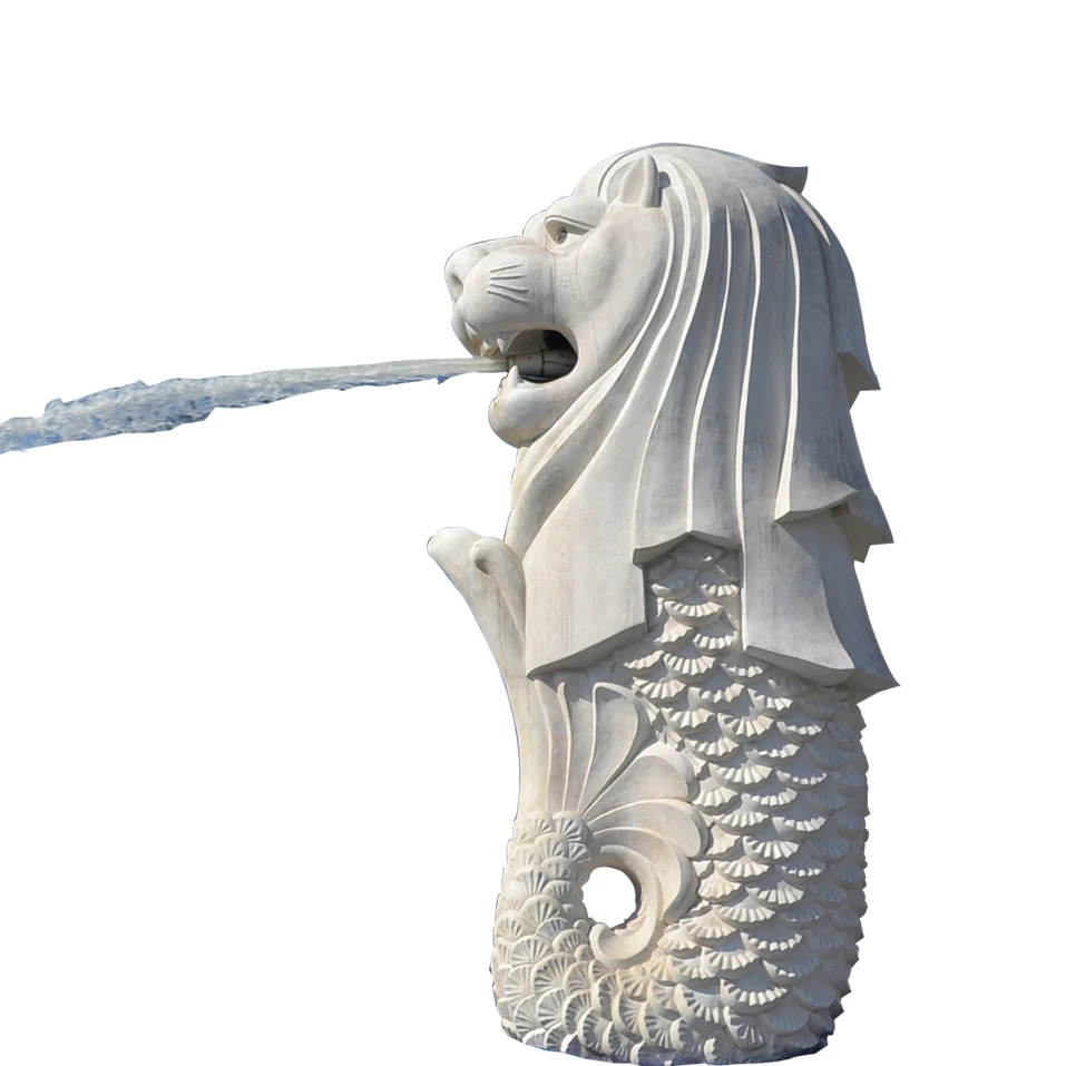 white marble stone merlion statue water fountain of singapore