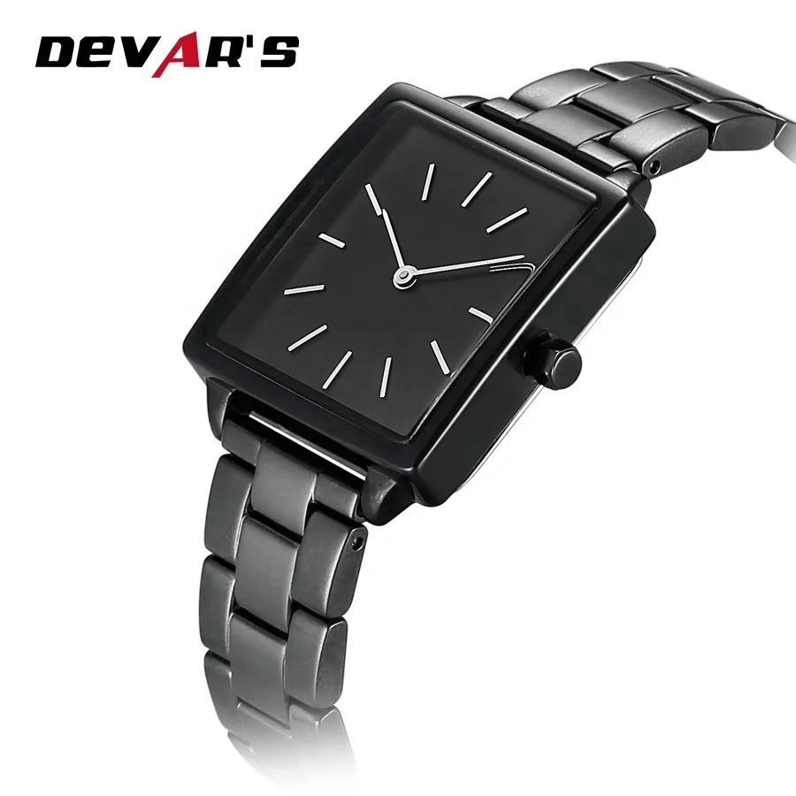 Black Dial and Strap square Shape Stainless Steel Watch 3 Atm Water Resistant