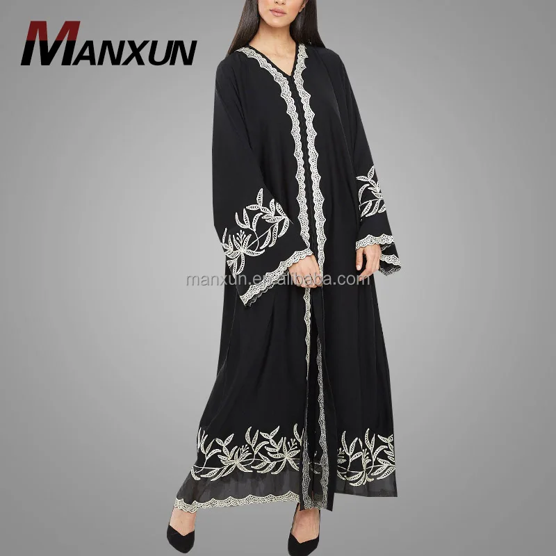 New Style Front Open Abaya Latest Muslim Black Lace Cardigan Islamic Maxi Kimono Online Shopping