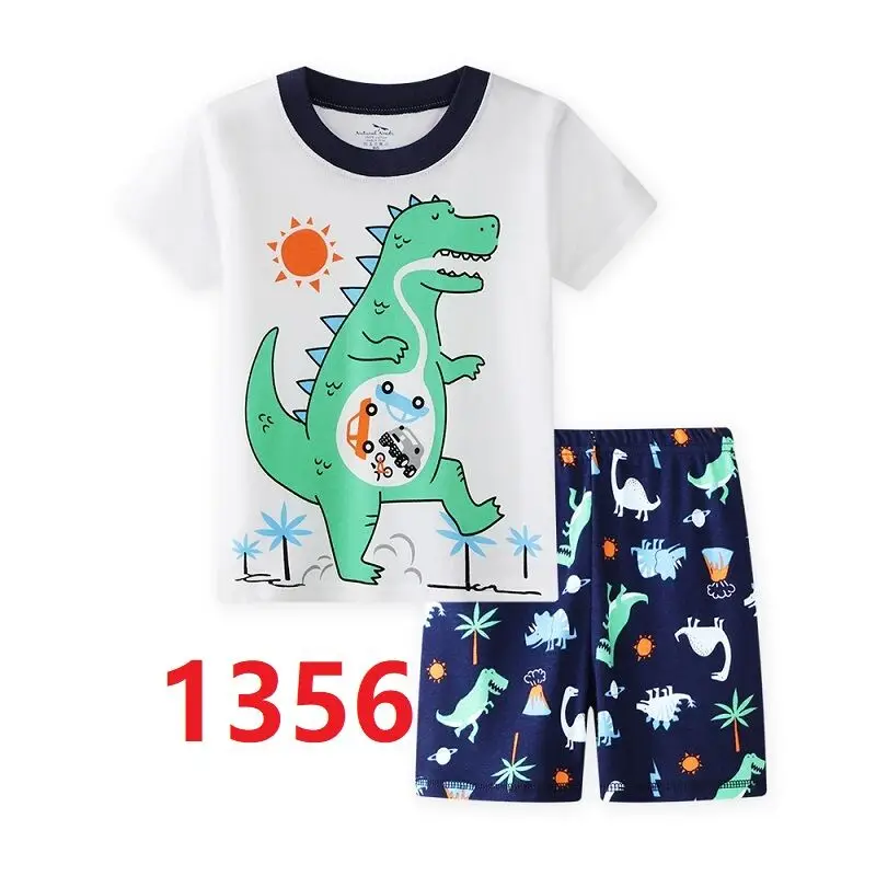 Детские пижамы с коротким рукавом хлопковая одежда для сна летняя Пижама мальчиков и девочек героями мультфильмов