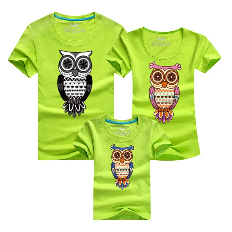PSEEWE Children Clothing Family Matching Outfits Owl Printed Summer Casual T shirt Father Son Mother daughter