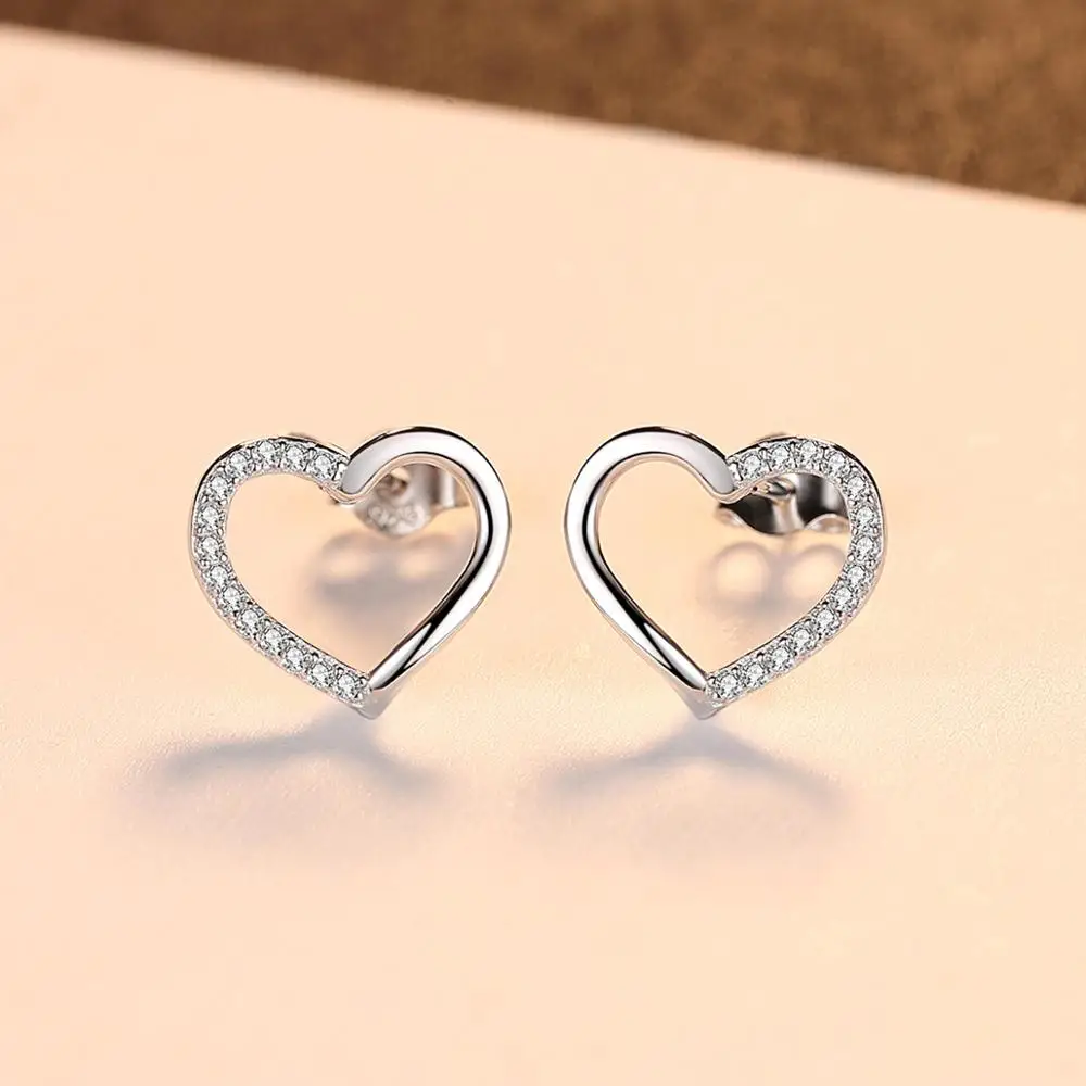 CZCITY Fashionable 925 Sterling Silver Small CZ Paved Heart Love Cz Stud Earrings for Women