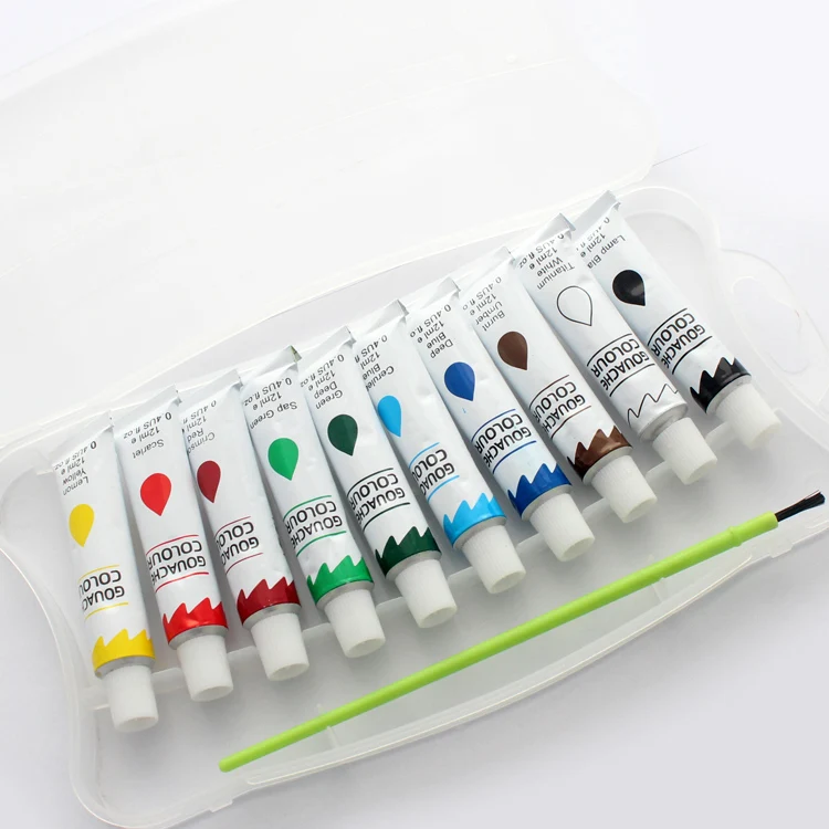 
 Горячая Распродажа уникальная форма 10 цветов гуашевая краска PP box 12 мл tempera  