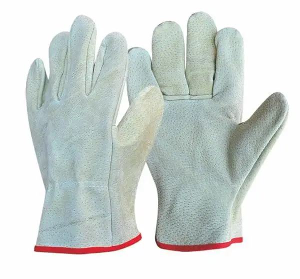 Yellow pig split leather driver style work gloves for