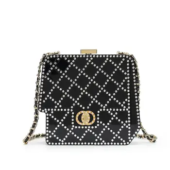 Factory direct high quality fashion black acrylic square clutch evening handbag bags for women