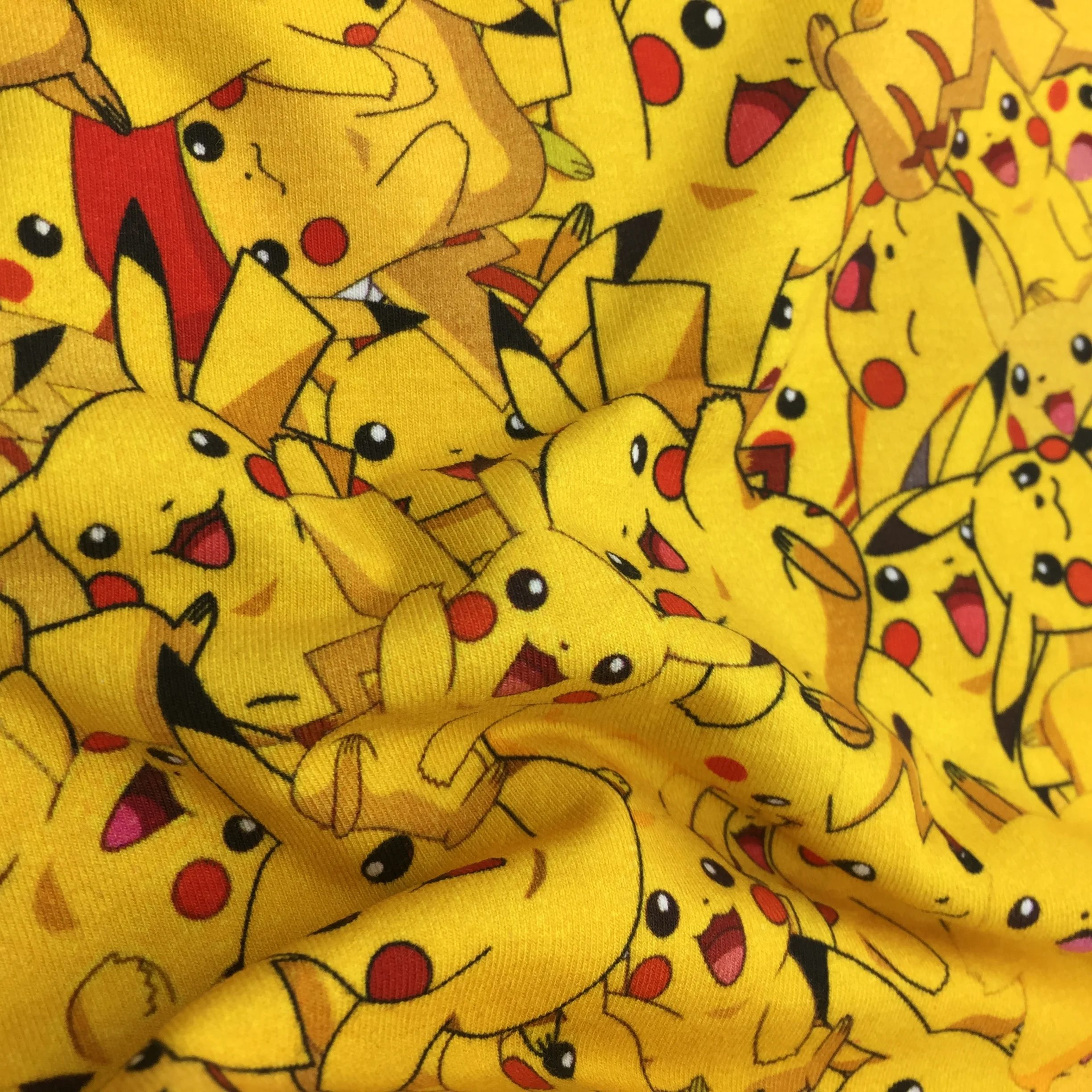 High Quality Custom Printed Pikachu Design Cotton Spandex Knit Fabric for Baby Clothing