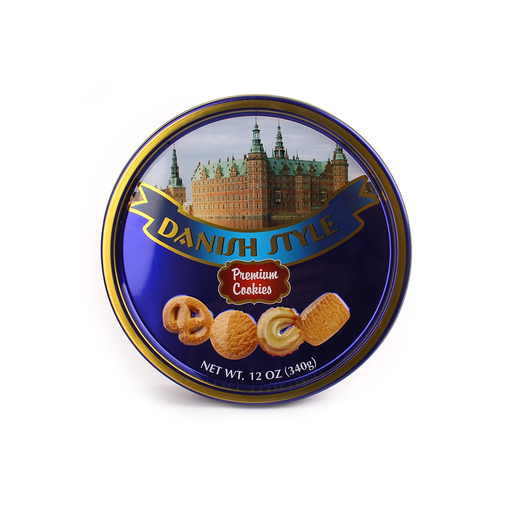 340g 12 MONTHS Shelf Life wholesale danish butter cookies in round tin cans