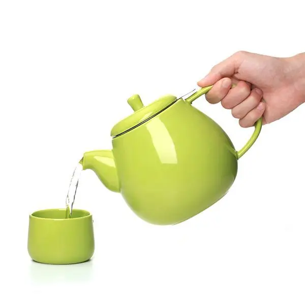 Оранжевый большой чайник 1300 мл с инфузером, керамический чайник