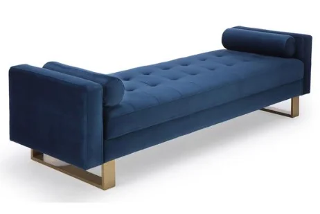 Ворсовая бархатная скамейка темно-синего цвета с золотыми дужками