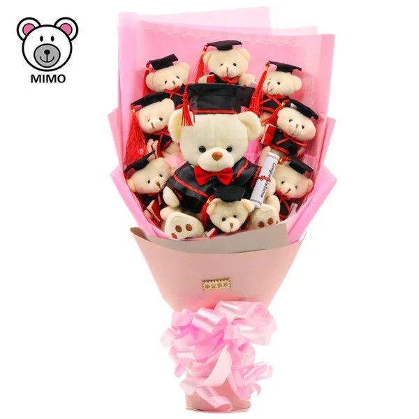 Free Sample New Graduation Gift Plush Teddy Bear Toy Flower Bouquet for Kids Custom Cartoon Cute Soft Bear Graduation Bouquet
