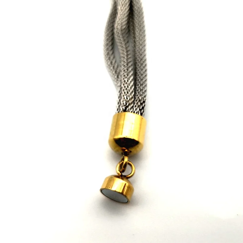 Новейший дизайн 2 мм X 4 Серебряная плетеная сетчатая цепочка женский браслет магнитный браслет с золотым необычным шармом из нержавеющей стали