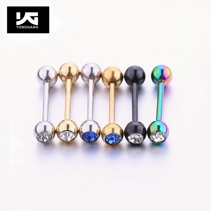 Stainless Steel Crystal Ball Czech Barbell Bar Tongue Ring Piercing Pins St I1J4 