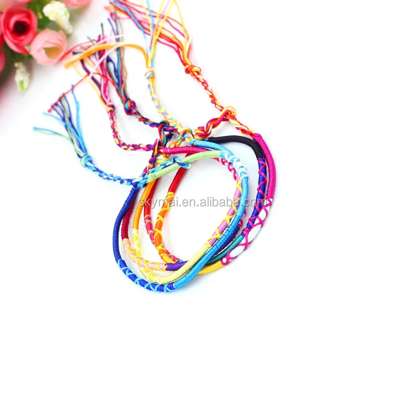 Bohemian Rainbow Handmade Weave Woven Braided Rope Thin String Strand  Bracelet