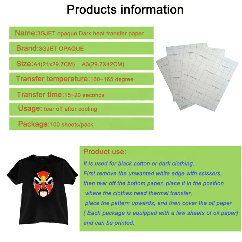 A4 High Quality Dark Color Cotton T-shirt Heat Press Transfer Paper  Sublimation 100sheet/bag - AliExpress