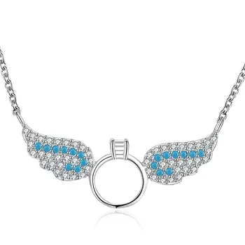 Cute Guardian Angel Wings Pendant Necklace 925 Sterling Silver Pave CZ Jewelry for Women
