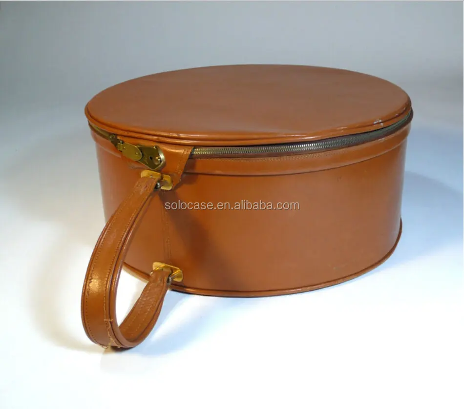 Vintage Boho Style Travel Hat Box / Black Shoulder Round 