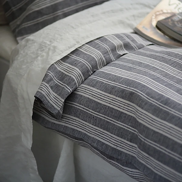 100% French Flax Linen Euro pillowcase- Midnight Stripe main image 1
