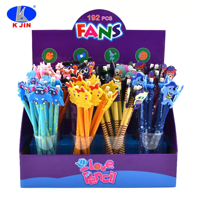 High Quality New Velvet Flocked Color Fabric Wrapped Wood Pencil Animal Topper Pencils with Cartoon Animals tiger lion zebra on Top