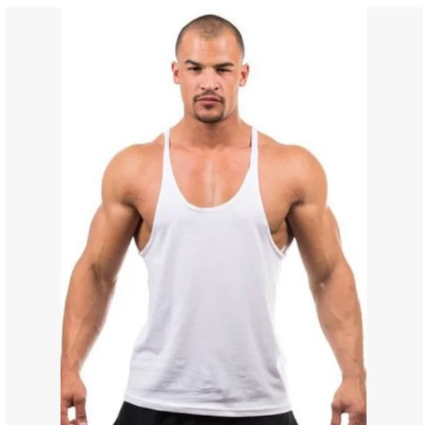 Unisex Men Clothing Tank Top Singlet Vest Gym Muay Thai White 100%Cotton 