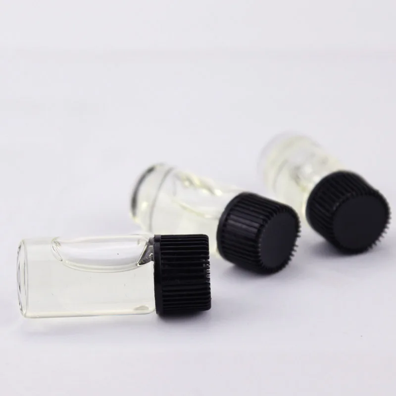 1ml 2ml 3ml 5ml clear Small Essence Glass Packing Bottle Vials with Black Plastic Screw Cap for Sample test