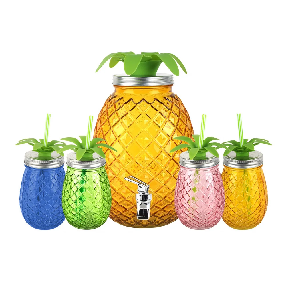 Customized Color Pineapple Shape Glass Beverage Dispenser Cola