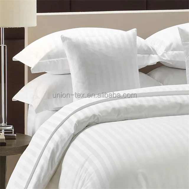 Satin Stripe Duvet Cover & Fitted Sheet with Pillowcase Complete Bedding Set