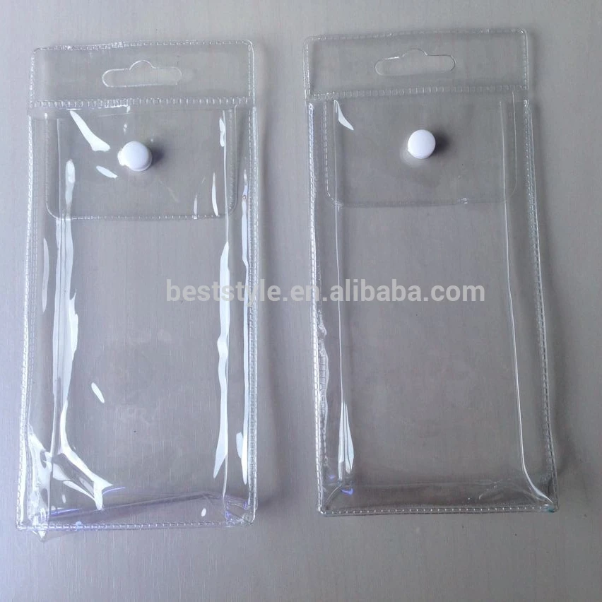 Source With butterfly hole clear pvc plastic bag with snap button on  m.