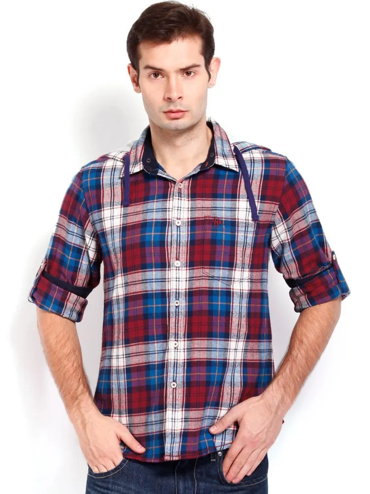 navy red check shirt