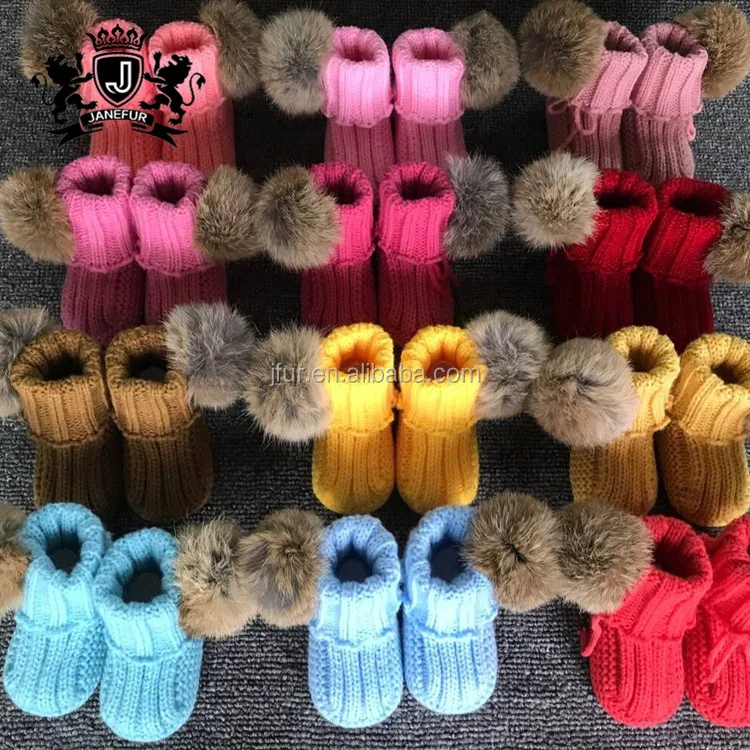 Различные цвета в наличии детская обувь кроличьи меховые шарики вязанные крючком детские туфли для девочек