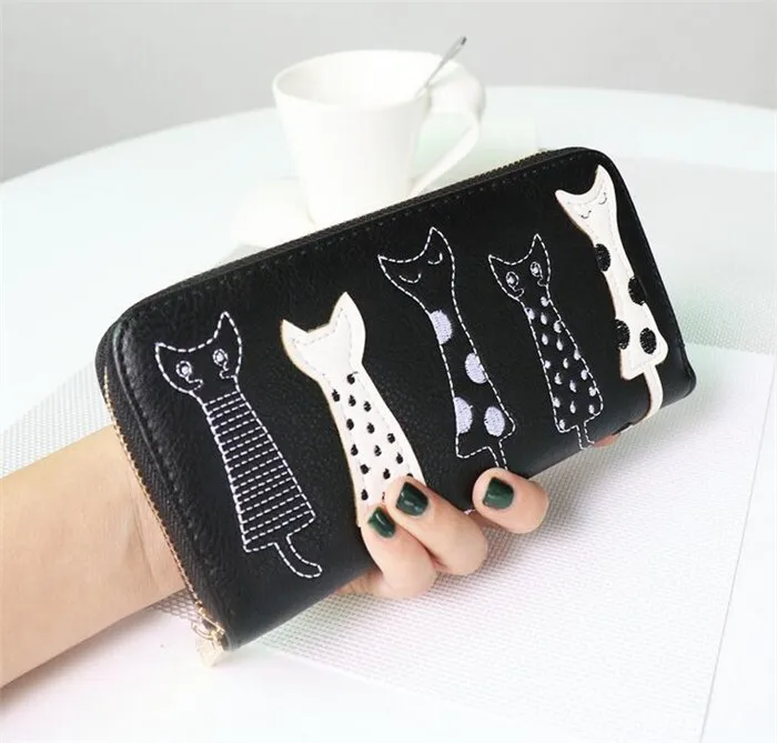 Лидер продаж модный кошелек с вышивкой для подростков изображением пяти маленьких кошек милый женщин