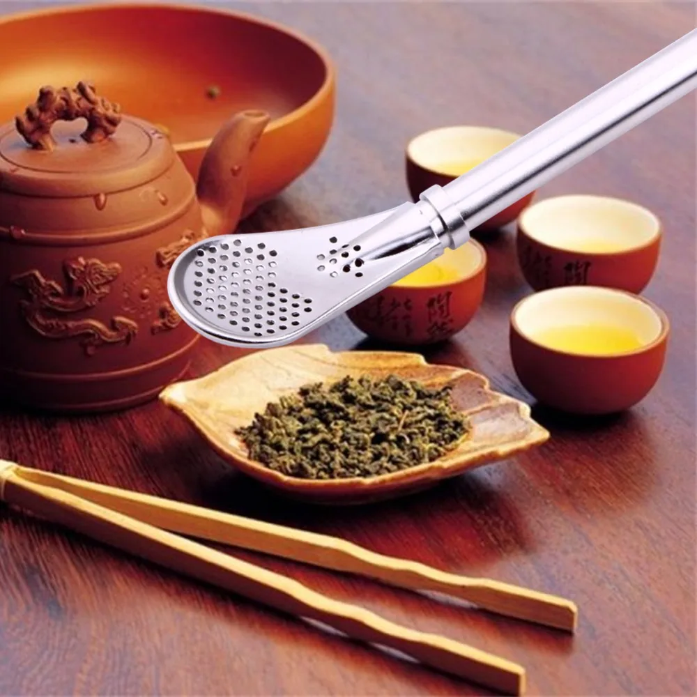 Runtodo Filtro de paja de acero hecho a mano hierba mate bombilla de té calabaza lavable práctica herramientas de té accesorios de barra 