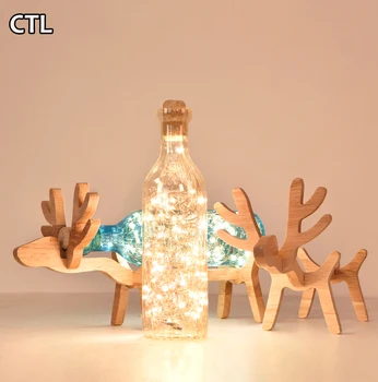 Kids bedroom decorative fawn shape table lamp led glass gifts lamp solid wood base USB table lamp