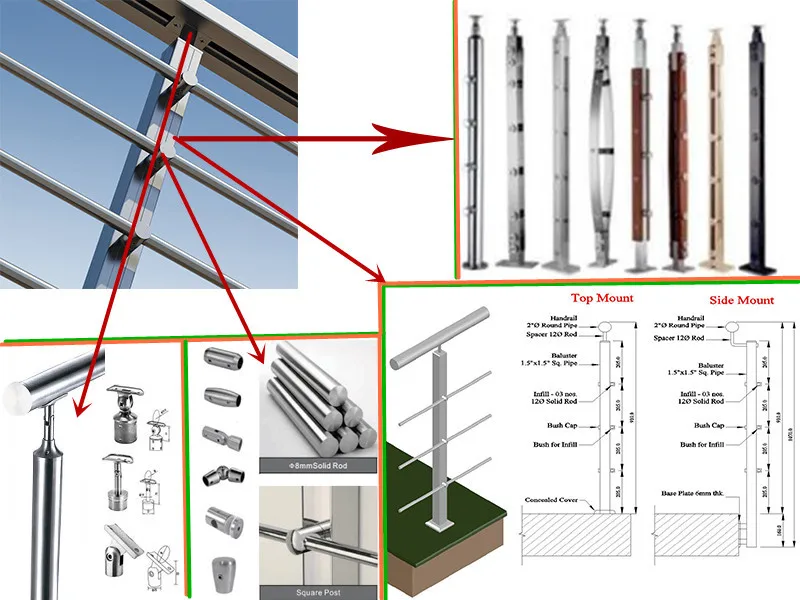 Modern Design Stainless Steel 304/316 Rod Bar Railing For Staircase Balcony factory