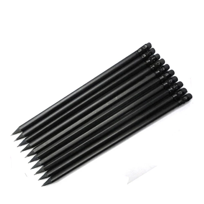 High Quality Art Drawing Triangular Shape Black Wooden HB Pencil with Eraser Topper