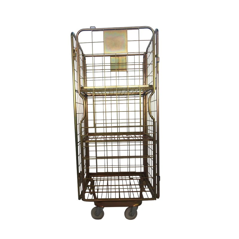 4-Sides   With Shelves Storage Metal Roll Cage Trolley