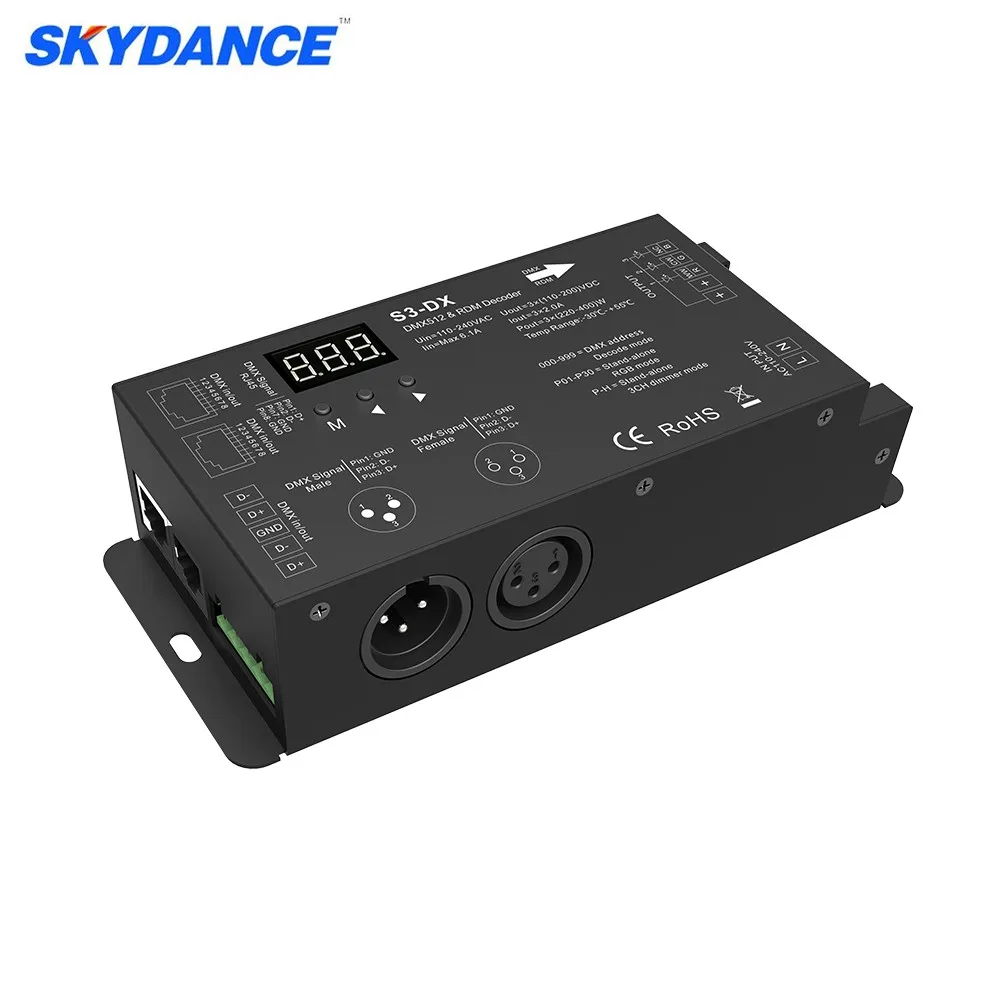 
Skydance S3-DX 3 канала высокого напряжения DMX 512 RDM декодер dmx512 Контроллер светодиодной ленты цифровая цифровой дисплей диммер 