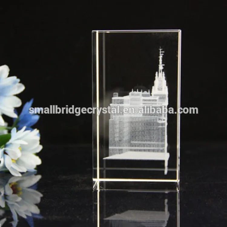 Laser engraved crystal 3D building