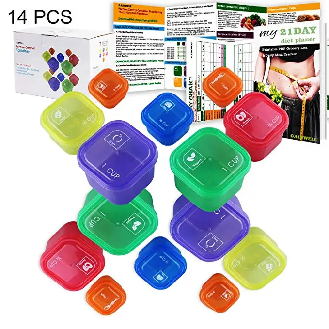 14pcs Portion Control Container Coded Lose Weights Diet Plans Food