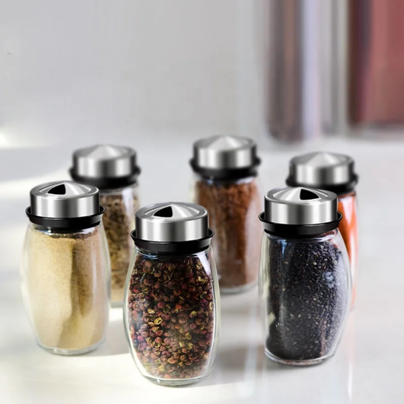 Rotating Glass Cruet 7Pcs Eco Friendly Spice Pepper Salt Shakers Condiment  Set