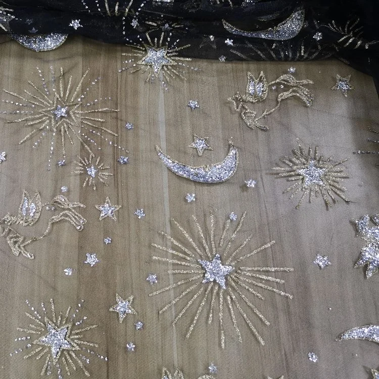 Блестящий дизайн Moon Stars Unicorn Печатный тюль сетчатая ткань для рождественского платья/юбки