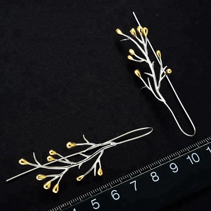 Lotus Fun Hand Made Designer Hooks Drop Earring 925 Sterling Silver With 18k Gold  Plated for Lady Girl  Fine Jewelry Women Gift